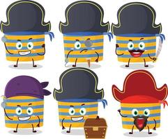 dibujos animados personaje de playa bolso con varios piratas emoticones vector