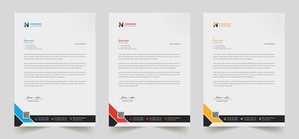 Multipurpose corporate businesses template with a4 size. a stationery item with modern letterhead. green, blue, red, and yellow with four color variations vector