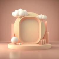 Biege 3d round podium with cloud. Empty space for text. . photo