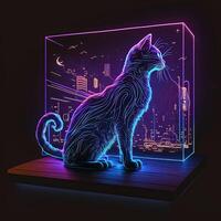 Futuristic 3D neon cat illustraation. . photo