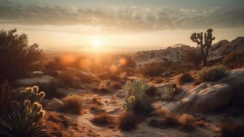 puesta de sol en Joshua árbol nacional parque, California, unido estados foto