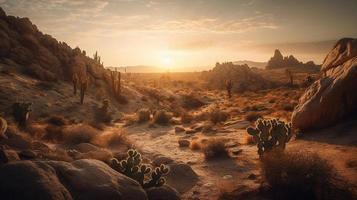 puesta de sol en Joshua árbol nacional parque, California, unido estados foto