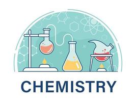 Chemical experience in the laboratory. Scientific experiment, research. Flat vector illustration