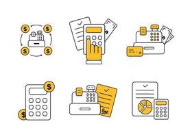 finanzas. vector ilustración conjunto de íconos de asentamiento operaciones, contabilidad