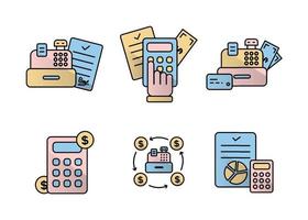 Finance. Vector illustration set of icons of settlement operations, accounting