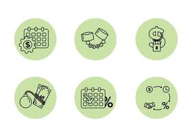 Finance. Vector illustration set of debt icons, debt restructuring