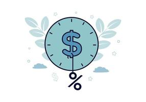 Finance. Credit. Of the dial with the dollar sign on which the percent sign hangs on a hook, the inscription credit. Vector illustration