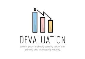 vector Finanzas ilustración. logo devaluación. bar grafico icono terminado cuales un abajo flecha con un dólar firmar, inscripción devaluación