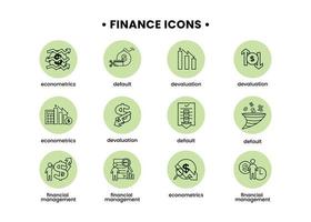 Finance icons set. Vector illustration of financial management, econometrics, devaluation, default. A dollar sign, next to which is the silhouette of a man, followed by an up arrow.