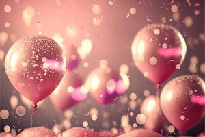 Holiday greeting romantic background balloons blurred background and confetti. . photo