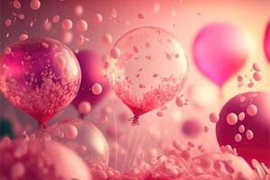 Holiday greeting romantic background balloons blurred background and confetti. . photo