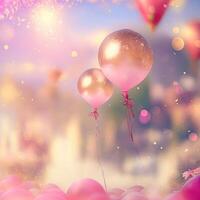 Festive background for Valentines Day with balloons and confetti. photo