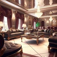 Luxury rich vintage interior of apartment in hotel or lobby. photo