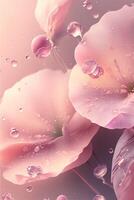 Delicate romantic pastel pink background with beautiful flowers. Abstract wedding backdrop. photo