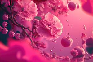 Abstract bright blurred background with sakura flowers, . photo