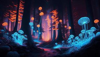 Fantasy of neon forest glowing colorful abstract background photo