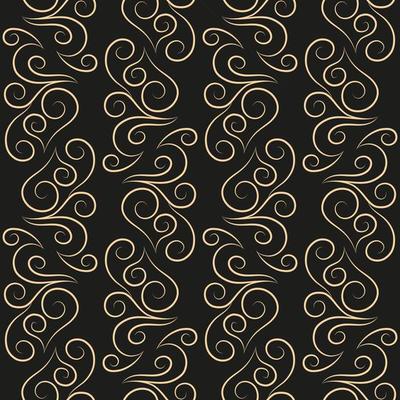 Seamless pattern, golden linear pattern, monogram on a dark background. Design for banner, leaflet, print, poster, wallpaper, fabric. Abstract geometry.