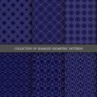 conjunto de 6 6 vector sin costura patrones. geométrico patrones en un azul antecedentes.