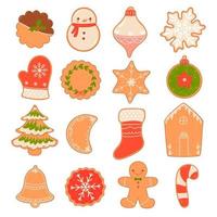 Set of top view christmas cookies isolated on white background. Vector graphics.