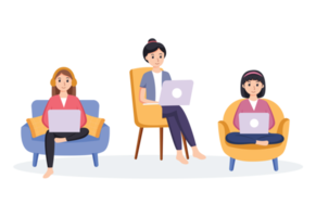 co-working space or remotely at home illustration png