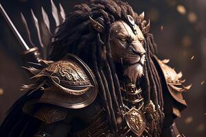 Lion king with full armor and weapon photo