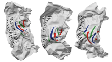 mundo comercio organización, omc bandera olas aislado en diferente estilos con bache textura, 3d representación png
