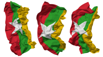 Birma, Myanmar vlag golven geïsoleerd in verschillend stijlen met buil textuur, 3d renderen png