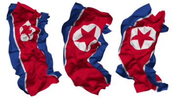 norte Coréia bandeira ondas isolado dentro diferente estilos com colisão textura, 3d Renderização png