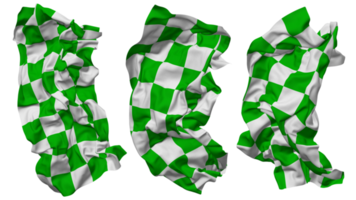 Grün und Weiß Rennen kariert Flagge Wellen isoliert im anders Stile mit stoßen Textur, 3d Rendern png