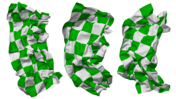 Green and White Racing Checkered Flag Waves Isolated in Different Styles with Bump Texture, 3D Rendering png