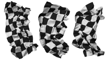 negro y blanco carreras a cuadros bandera olas aislado en diferente estilos con bache textura, 3d representación png