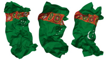 turkmenistan flagga vågor isolerat i annorlunda stilar med stöta textur, 3d tolkning png