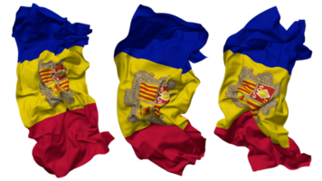 Andorra vlag golven geïsoleerd in verschillend stijlen met buil textuur, 3d renderen png