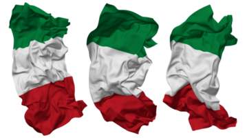 Italien flagga vågor isolerat i annorlunda stilar med stöta textur, 3d tolkning png