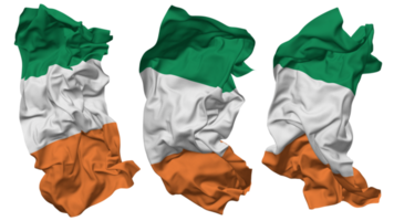 Ireland Flag Waves Isolated in Different Styles with Bump Texture, 3D Rendering png