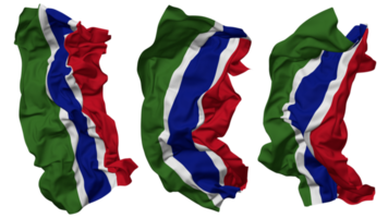 das Gambia Flagge Wellen isoliert im anders Stile mit stoßen Textur, 3d Rendern png