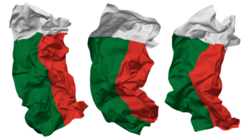 Madagaskar Flagge Wellen isoliert im anders Stile mit stoßen Textur, 3d Rendern png