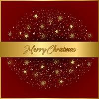 Merry Christmas greeting card. Gold decor and confetti on a red background. vector