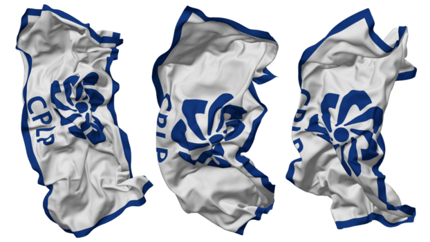 communauté de Portugais Langue des pays, cplp drapeau vagues isolé dans différent modes avec bosse texture, 3d le rendu png