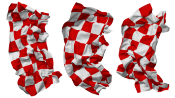 rouge et blanc courses à carreaux drapeau vagues isolé dans différent modes avec bosse texture, 3d le rendu png