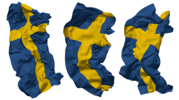 Schweden Flagge Wellen isoliert im anders Stile mit stoßen Textur, 3d Rendern png