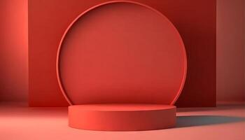 Red product background stand or podium pedestal on empty display with blank backdrops. photo