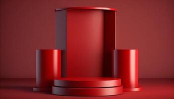 Red product background stand or podium pedestal on empty display with blank backdrops. photo