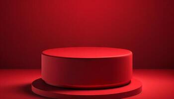 Red product background stand or podium pedestal on empty display with blank backdrops. photo
