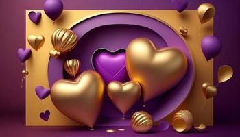 Golden circle and balloons valentines day 3d purple background photo