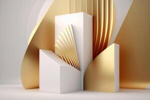 3d abstract podium minimal geometric white and gold background photo