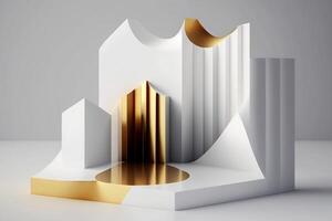 3d abstract podium minimal geometric white and gold background photo