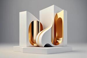 3d abstract podium minimal geometric white and gold background photo