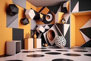 3d room interior design with geometric shapes photo