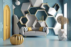 3d room interior design with geometric shapes photo